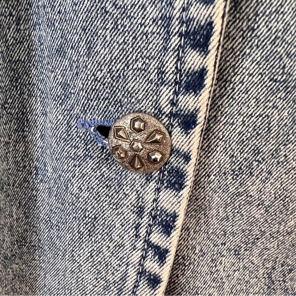 Vintage Jean Jacket Stone Acid Wash Floral Embroidered Rainbow Metallic - Picture 8 of 8